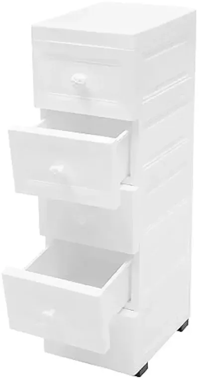 Armoire à 5 tiroirs blanche sur roulettes – image 2