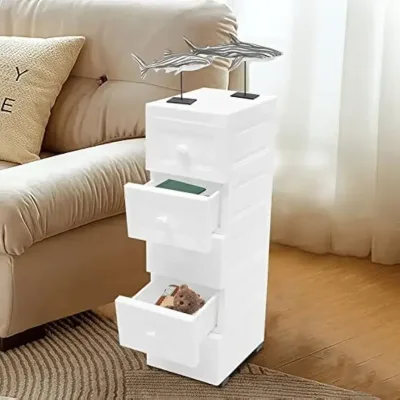 Armoire à 5 tiroirs blanche sur roulettes – image 3