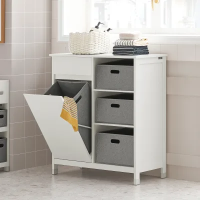 Armoire à linge blanche avec trois paniers – image 2