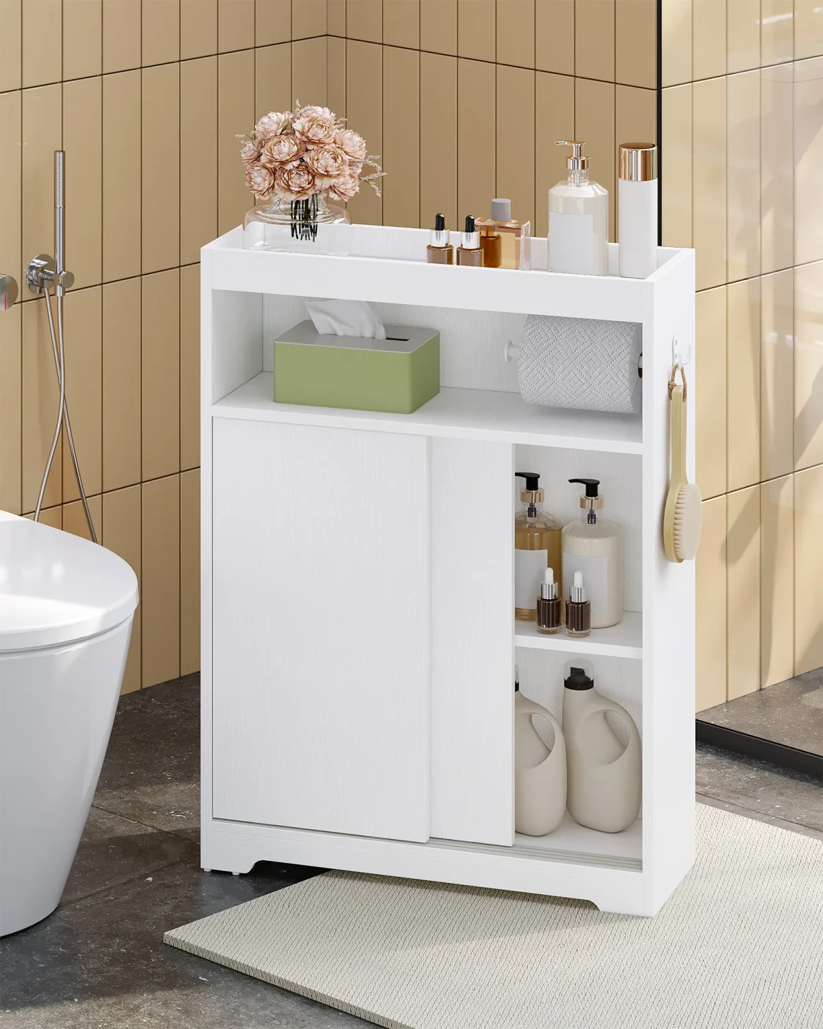 Armoire de salle de bain blanche à porte coulissante