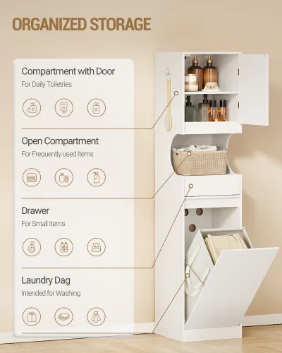 Armoire haute blanche avec panier à linge – image 2