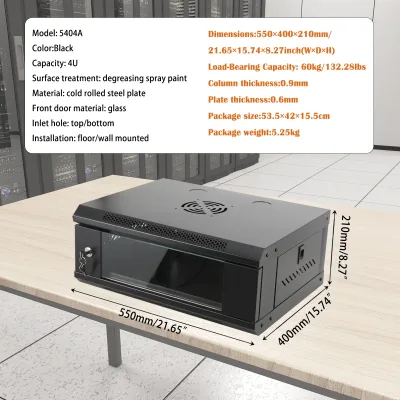 Armoire serveur murale 4U noire à porte vitrée – image 2