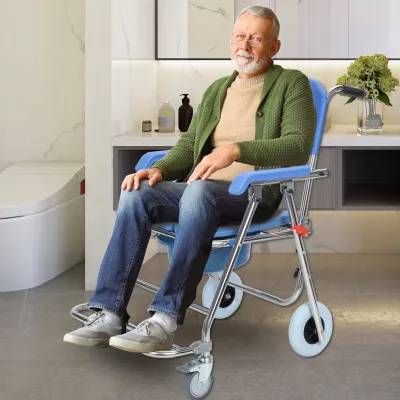Chaise de toilette pliable à roulettes en métal – image 2