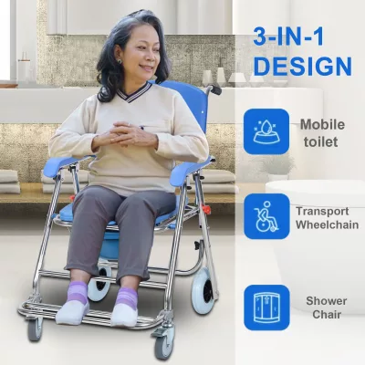 Chaise de toilette pliable à roulettes en métal – image 3
