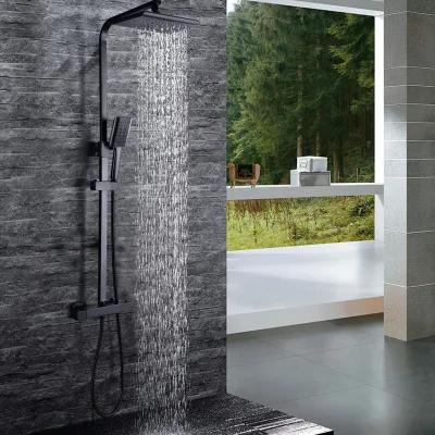 Colonne de douche de pluie noire thermostatique