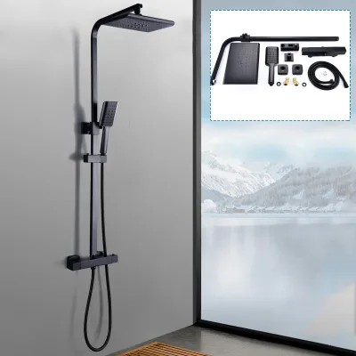 Colonne de douche de pluie noire thermostatique – image 2