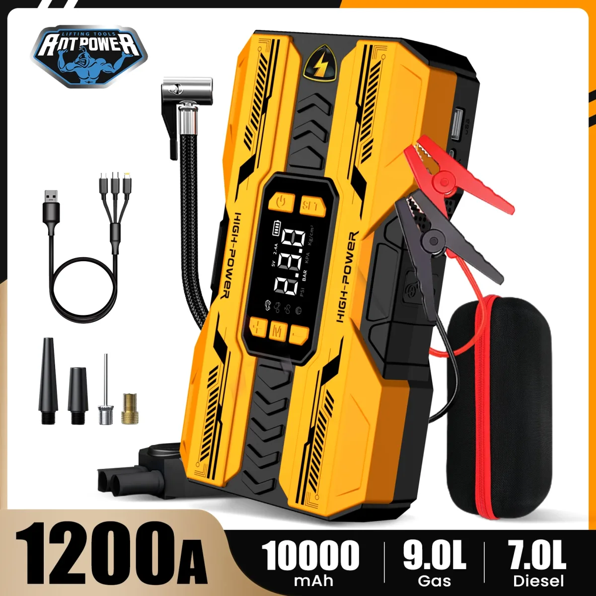 Démarreur de voiture portable avec gonfleur
