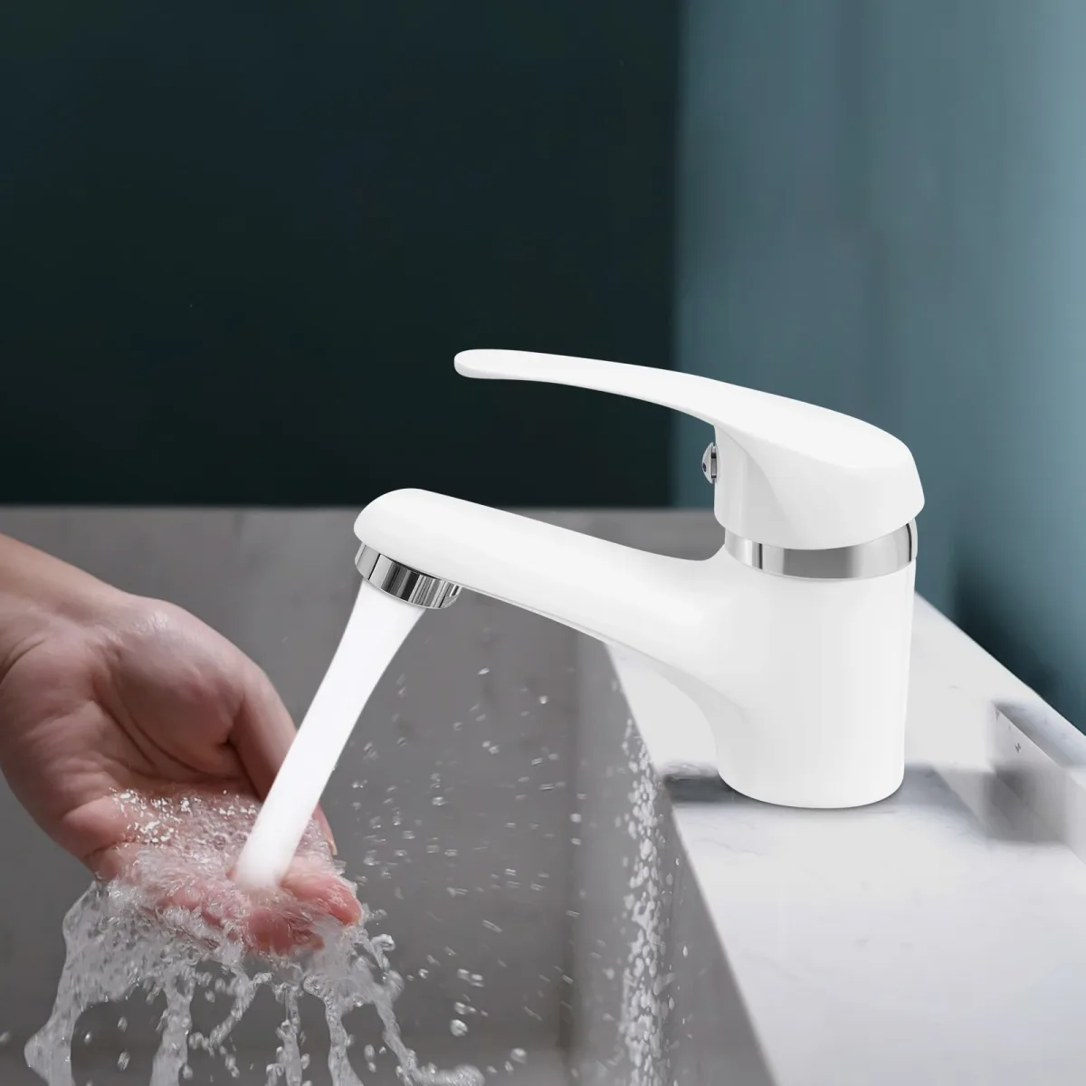 Mitigeur de lavabo blanc en laiton à poser