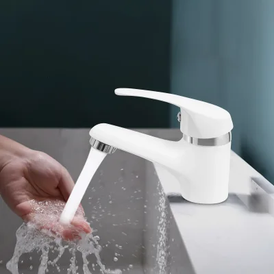 Mitigeur de lavabo blanc en laiton à poser