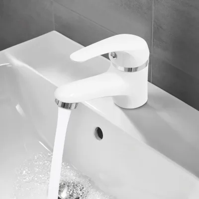 Mitigeur de lavabo blanc en laiton à poser – image 2