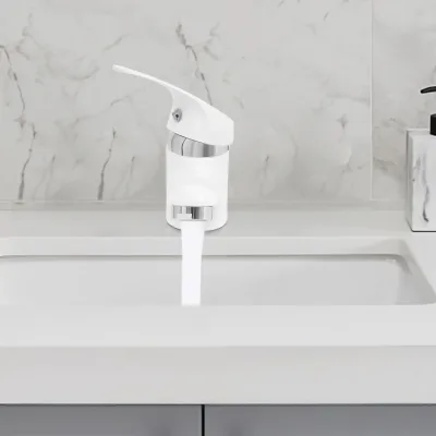 Mitigeur de lavabo blanc en laiton à poser – image 3