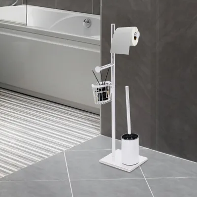 Porte-papier toilette sur pied avec brosse WC – image 2