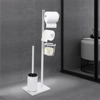 Porte-papier toilette sur pied avec brosse WC – image 3